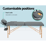 Zenses Massage Table 56cm Portable 2 Fold Wooden Beauty Bed Grey MT-WOOD-2FOLD-GREY-56