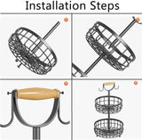 2-Tier Fruit Basket Bowl Storage with Wood Lift Handle and Dual Banana Tree Hanger for Kitchen V178-36086