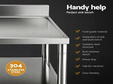 Cefito Stainless Steel Kitchen Bench Work Table with Sink Splashback 120cm SSKB-B-SINK-L120