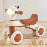 Cartoon Alpaca Kids 4-Wheel Balance Bike, Pedal-Free Toddler Scooter with Lights & Music for Ages V1265-AU-498-BROWN