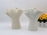 Beige Elegant Off-White Ceramic Vase - Modern Sculptural Flower Holder with Wide Fluted Opening V888-ELOSUNG27748
