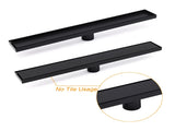 Matt Black 600mm Tile Insert Linear Shower Grate Floor Drain 50mm Waste Outlet V1233-LGTI02A600BL