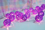 1 Set of 20 LED Cassis Purple 5cm Rattan Cane Ball Battery Powered String Lights Christmas Gift Home V382-PURPRATTBALLBATT20