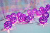 1 Set of 20 LED Cassis Purple 5cm Rattan Cane Ball Battery Powered String Lights Christmas Gift Home V382-PURPRATTBALLBATT20