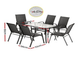 Gardeon 7PC Outdoor Dining Set Table and Chairs Patio Furniture Garden Bistro Set Black FF-DINING-120-7PCS-BK