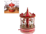 Vintage Carousel 4 Horses Winding Mechanical Music Box Toy-Red V1263-JX-1297