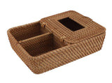 Rattan Tissue Box Square Handmade Decorative Napkin Holder with 2 Compartments Lid Remote Control V1294-YM0901-3117240032311