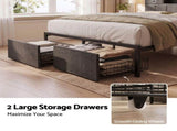 Artiss Double Bed Frame with 2 Storage Drawers & Headboard, USB Charging Station, RGB LED Light BFRAME-J-KINSLEY-D-GY-AB