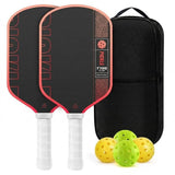 Black and Red T700 Raw Carbon Fiber Pickleball Paddle Set - 2 Professional Honeycomb Core Paddles, 4 V888-ELOSUNG55215-1