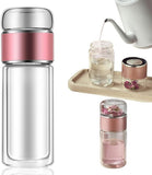 Double Walled Glass Tea Tumbler with Infuser, 17 Oz/500ml Portable Tea Infuser Bottle with Stainless V1258-DP02-F-857