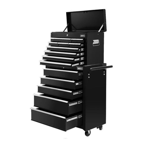 Giantz 15 Drawers Tool Chest Trolley Toolbox 2-in-1 Storage Black TB-15DR-105-BK