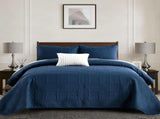 Navy Blue Embossed Haven Bedspread Coverlet 3 Piece Set V745-AC090550Q13U