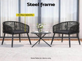Gardeon 2PC Outdoor Dining Chairs Wicker Chair Patio Furniture Garden Steel Black ODF-ROPE-WD-BK-2X