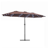 Instahut Outdoor Umbrella 4.57m Solar 48 LED Double-Sided Patio Parasol Brown UMB-POLE-4-TR-LED-BR