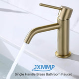 Brushed Gold Bathroom Faucet, Single Handle Brass Sink Faucet Bathroom Single Hole with Pop Up Sink V1258-DP02-C-1348