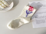 Women Mid Tube Socks Tulip Flower Pattern Cotton Socks Ladies Deodorant Sweat Absorption Socks Mixed V1294-YM0718-3117220206011