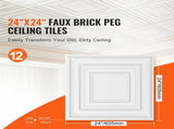 Ceiling Tiles 12-Pack 24 x 24 in PVC Easy Installation White Peg Pattern V952-THBZPVCB12J20JVLNV0