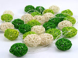 1 Set of Green n White 5cm Rattan Cane 50 Ball Battery Powered LONG 5m String Lights Christmas Gift V382-GREENWHITERATTBALLBATT50