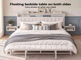 Artiss Queen Metal Bed Frame Boucle Headboard Charging Station Side Table White MBED-C-FAY-Q-WH-AB