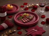 25 Guest Deep Red Disposable Tableware Set - 9 Inch and 7 Inch Paper Plates, Cups, Napkins and V888-ELOSUNG57091
