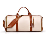 White And Brown PU Leather Foldable Garment Bag, Women's Travel Duffel with Suit Carrier, V888-ELOSUNG13396