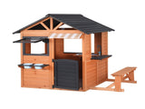 Keezi Kids Pretend Kitchen Wooden Cubby House Outdoor Playhouse Side Bench PLAY-WOOD-HOUSE-LW-AB