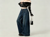 Vintage Blue Size XL Retro High Waist Wide Leg Denim Halloween Plus Size Friendly Gift Double V1221-XM-LB6538-GM172