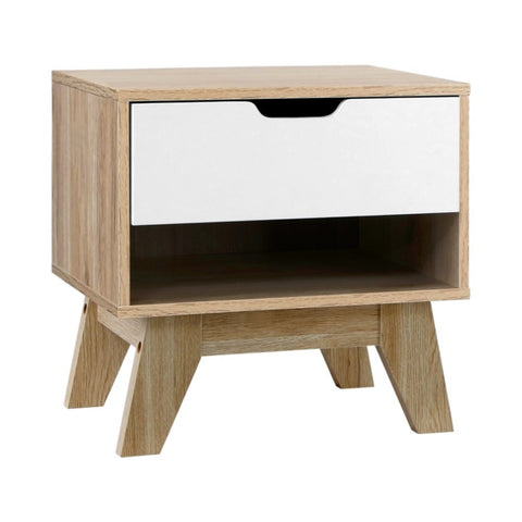 Artiss Bedside Table 1 Drawer with Shelf - IKER White & Oak FURNI-E-ARD-WH