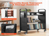 Rolling Library Book Cart, 150 kg Capacity, 77 x 38 x 122 cm Library Cart, Single Sided V-Shaped V952-VXTSGTCHS3307B7MH001V0