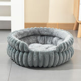 Grey Plush Round Pet Bed with Gap Entry & Removable Cushion S Size - Thickened Warm Anti Slip Cats V888-ELOSUNG52280