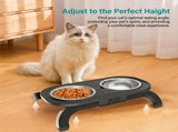 Adjustable Height Pet Food Bowl with Stainless Steel Double Bowls, Ergonomic Raised Cat Feeder for V1341-ZY-SVQS3765-BLACK