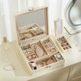 White Large PU Leather Jewelry Box with Mirror Lock - Velvet Lined Organizer for Rings, Necklaces V888-ELOSUNG47336