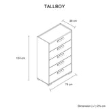 Dressing Chest With 6 Storage Drawers MDF Mirror Combination of Black & Cement Colour V43-TBY-COP