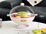 Pink Whimsical Covered Fruit Bowl with Flip Lid & Drainer - Cute Design Snack & Candy Dish for V888-ELOSUNG32432