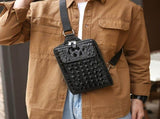 Black Brown Leather Cross-Body Bag Sling Bag Crocodile Pattern Bag Travel Bag Premium V1347-127-BRO-66515