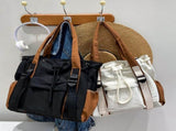 Large Tote Bag Women, Lightweight Nylon Color-Blocked Shoulder Handbag with Drawstring Pocket V1237-ZY-917-240