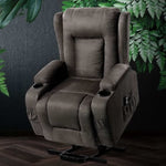 Artiss Recliner Chair Lift Assist Heated Massage Chair Velvet Rukwa RECLINER-A5-VEL-GY-AB