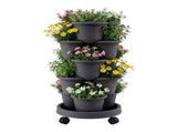 Green Fingers 5 Tier Vertical Garden Planter, Stackable Planters with 4 Wheels, Black, Raised Garden GARDEN-5T-DGY