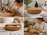 Handwoven Rattan Storage Basket with Matching Lid Round Tabletop Organizer Natural Wicker Decorative V1369-AZ3-W-14645