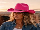 Western Cowboy Hat - Rose red Wide Brim Cowboy Hat with Leather-Look Band, Metal Rivet and Square V888-ELOSUNG57114-3
