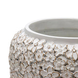 White Flower Embossed Planter w Hole Plug 25cm V637-88756PLN