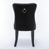 2x Velvet Dining Chairs Upholstered Tufted Kithcen Chair with Solid Wood Legs Stud Trim and V226-SW8801BK