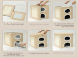 Beige 3-Story Villa Cat House with Scratching Posts - Foldable Double-Decker Cat Condo, Warm & V888-ELOSUNG48746