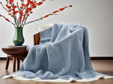 Blue and White Plush Chenille-Knit Throw Blanket - Soft Cozy Polyester for Bed & Sofa Textured V888-ELOSUNG27856