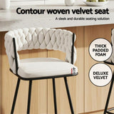 Artiss 4x Bar Stools Kitchen Dining Chair Counter Stool Woven Velvet Metal Ivory BA-K-1087-BGX4