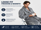 Men's Flannel Bathrobe Grey XXL Size - Soft Coral Fleece Hooded Kimono Collar Dressing Gown Loose V888-ELOSUNG54490