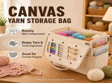 Canvas Yarn Storage Bag, Large Knitting and Crochet Organizer Tote with Multiple Front Pockets, Yarn V1369-AZ3-W-17999