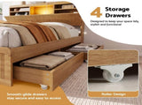 Artiss Double Bed Frame with Storage, 4 Drawers, USB and Night Light Natural WBED-F-TAMBUR-D-WOOD-ABC