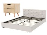 Artiss Double Bed Frame with Storage and Bedside Table Set Tufted Linen Gas Lift Bed Base and BFRAME-SET-VILA-SCAN-BS01