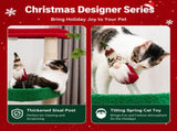 Festive Christmas Cat Tree with Multi-Level Scratching Posts, Cozy Top Perch, and Dangling Toys A V1341-ZY-LHR55N99